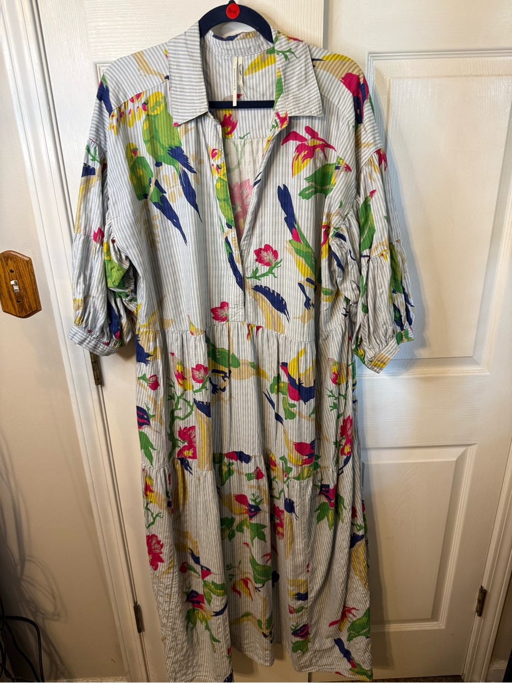 Anthropologie Coraluta Tiered Dress  Multicolor Floral Stripe Maxi Dress 1X